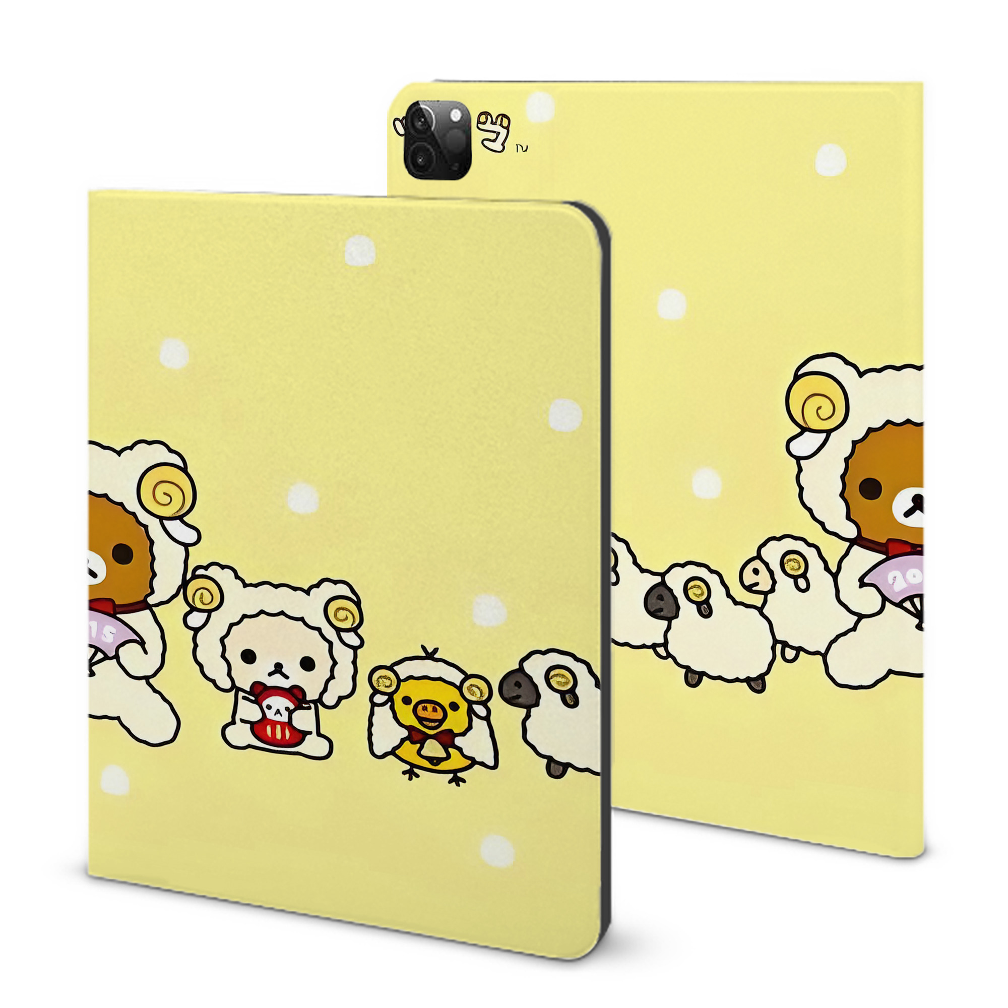 （画像用） リラックマ リラックマ キイロイトリ Rilakkuma Korilakkuma Kiiroitori IPadケース ペンホルダー付き ブックスタイルデザイン